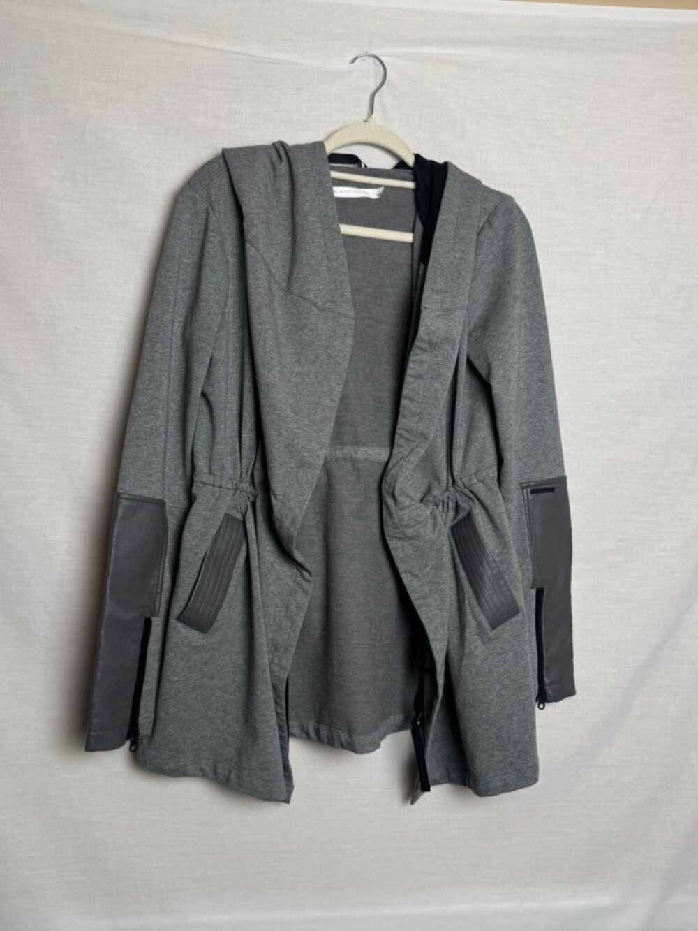 Blanc Noir Gray Mixed Media Hooded Jacket Size L